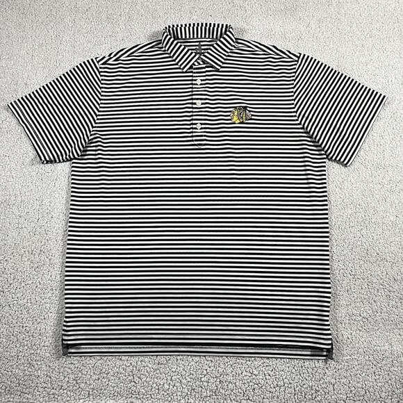 Johnnie O Polo Shirt Mens L Stripe Chicago Blackhawks Performance Stretch Golf - Picture 2 of 11